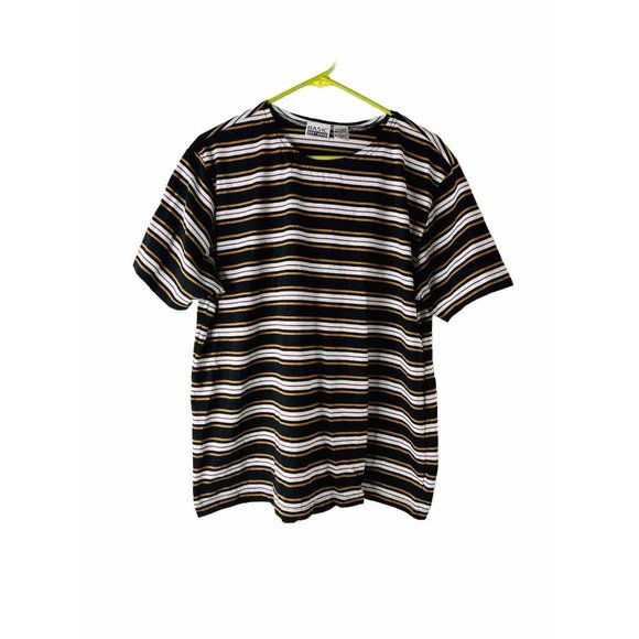 VTG 90s Black Striped Short Sleeve Baggy T Shirt Grunge Goth - Picture 1 of 5